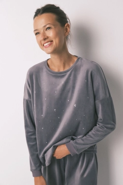 Сіра велюрова піжама з місяцем та зірками