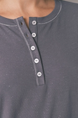 Сірий лонгслів у рубчик із люрексом