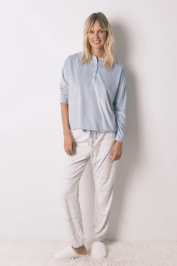 Мягкая голубая флисовая пижама со скандинавским принтом