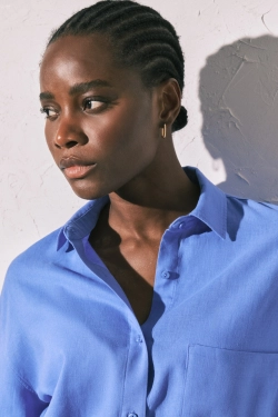 Рубашка длинная льняная синяя