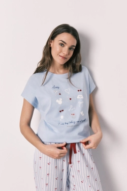 Піжама бавовняна довга з коротким рукавом MICKEY