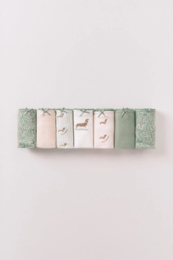 Набір із 7 класичних трусиків із бавовни, рожеві та зелені