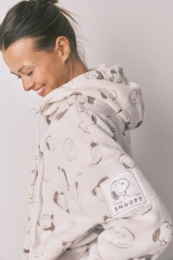 Білий короткий халат зі штучної овчини Snoopy