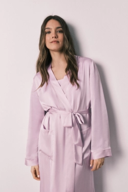 Атласний халат міді бузковий