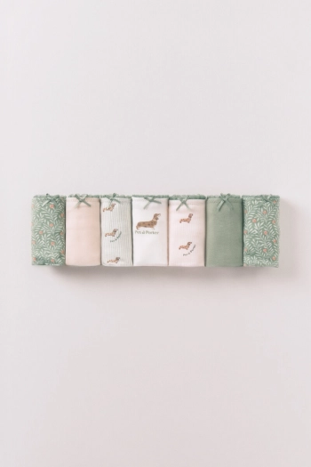 Набір із 7 класичних трусиків із бавовни, рожеві та зелені