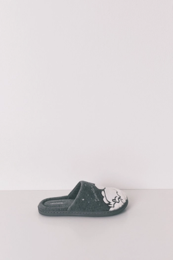 Домашние тапочки из флиса серого цвета с персонажами Муми-троллей