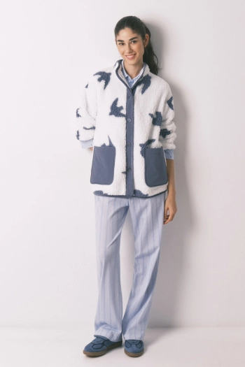 Короткий білий халат з принтом пташок