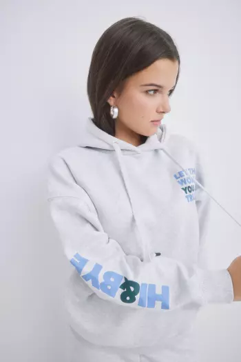 Серая махровая толстовка с капюшоном с логотипом