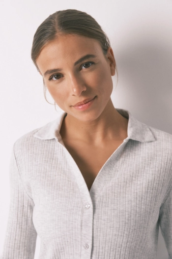 Довга сіра піжама з бавовни в рубчик