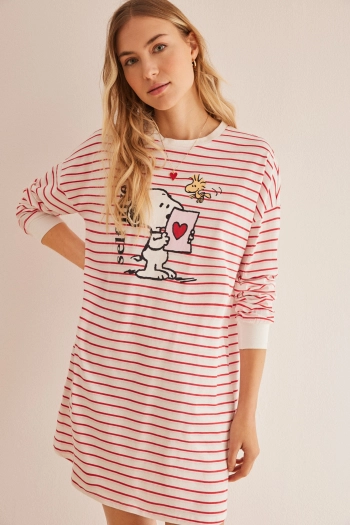 Нічна сорочка в смужку Snoopy з бавовни