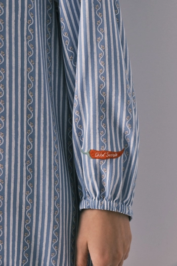 Ночная рубашка короткая вискозная в полоску синяя