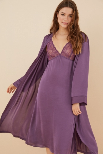 Довгий фіолетовий атласний халат