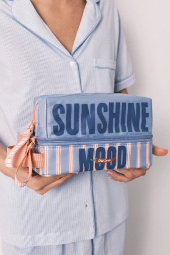 Середня подвійна косметичка з водонепроникного матеріалу в смужку