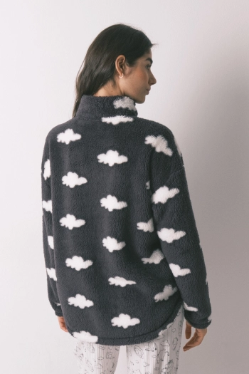 Короткий флисовый халат серого цвета с принтом Moomin