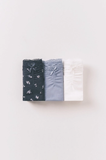 Набор из 3 классических трусиков из хлопка с кружевом и бантиком