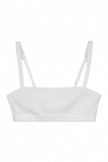 Белый хлопковый бюстгальтер-топ в рубчик