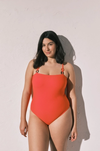 Купальник коригуючий з прямим вирізом помаранчевий