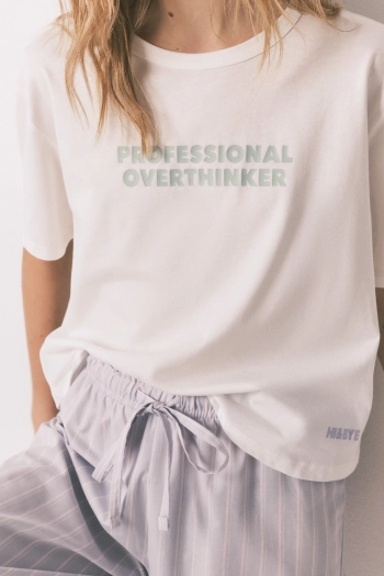 Довга бавовняна піжама з принтом у смужку