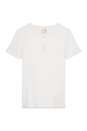 Футболка в рубчик з мереживом та перламутровими ґудзиками