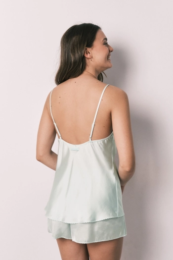 Короткая сатиновая пижама зеленого цвета