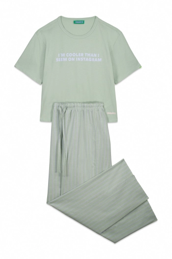 Довга бавовняна піжама з принтом у смужку