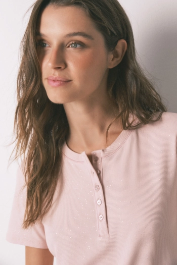 Рожева футболка в рубчик із люрексом