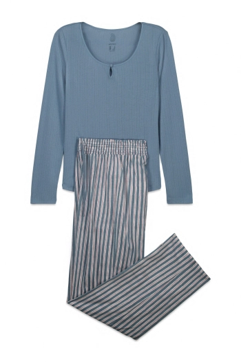 Піжама довга зелена в смужку