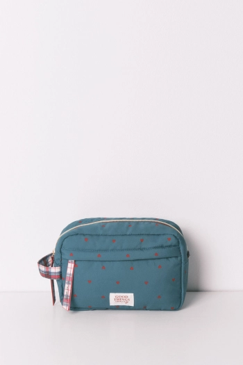 Середня зелена нейлонова косметичка з принтом у вигляді сердець