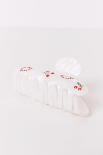 Белая мраморная заколка со стразами