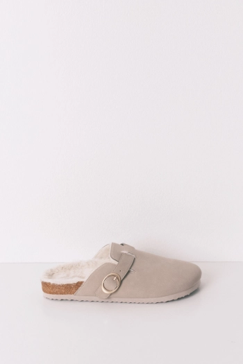 Сірі капці-сабо з хутром
