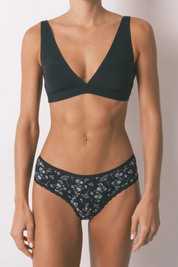 Трусики-бразиліана широкі чорного кольору з квітковим принтом