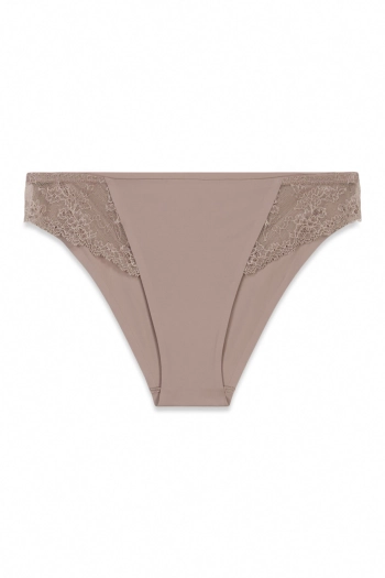 Трусики класичні з мікрофібри та мережива, коричневі