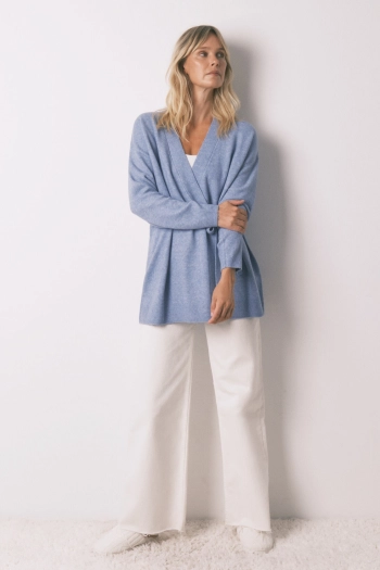 Синий трикотажный кардиган-халат миди