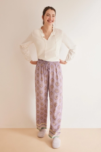 Длинные пижамные брюки из вискозы с цветочным принтом