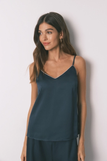 Синя довга атласна піжама