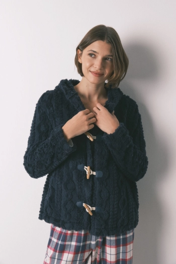 Короткий халат із супер-м'якого флісу з капюшоном