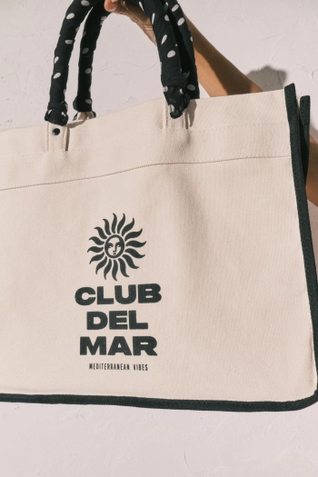 Велика бежева сумка з канвасу з принтом