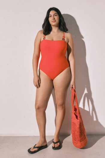 Купальник коригуючий з прямим вирізом помаранчевий