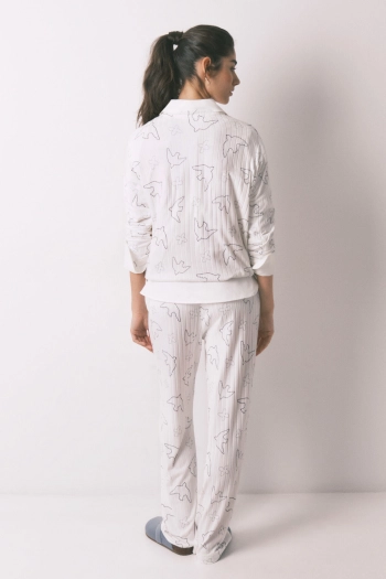 Піжама довга з принтом птахів біла
