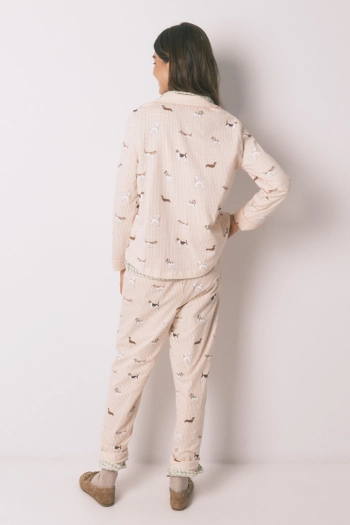 Длинная пижама из хлопка с принтом полосок и собачек