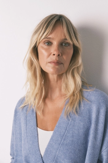 Синий трикотажный кардиган-халат миди