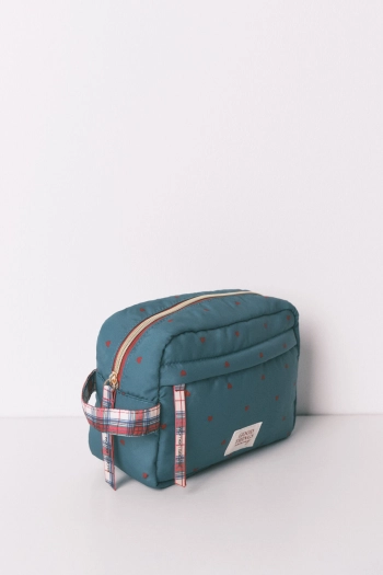 Середня зелена нейлонова косметичка з принтом у вигляді сердець