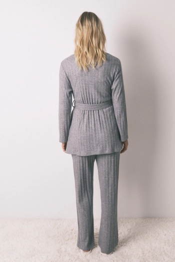 Халат миди из трикотажа серый