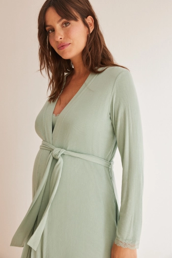 Зеленый халат для беременных в рубчик