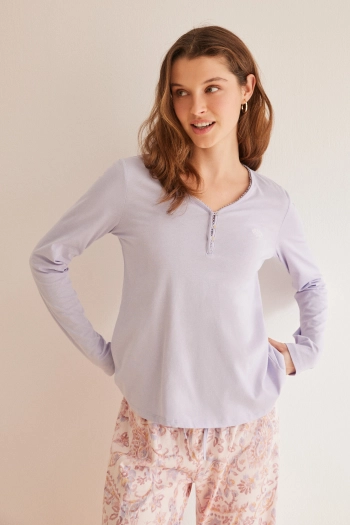 Пижама из хлопка розовато-лилового цвета с узором пейсли