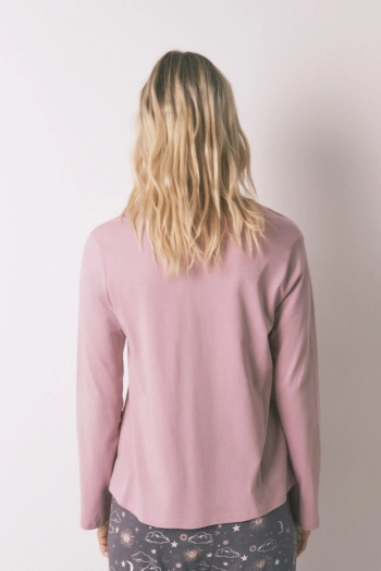 Рожева бавовняна футболка з довгим рукавом