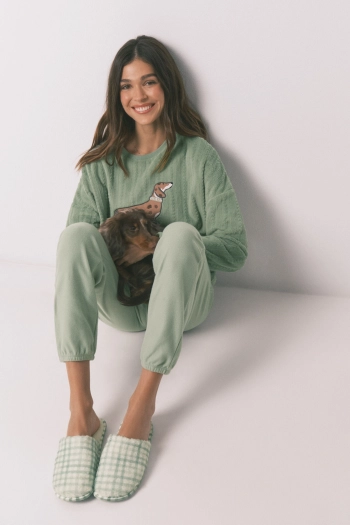 Домашние тапочки из флиса в зелёную клетку