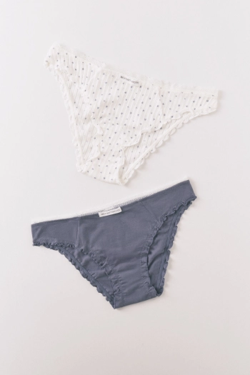 Набір із 2 класичних бавовняних трусиків, блакитні та з білим принтом