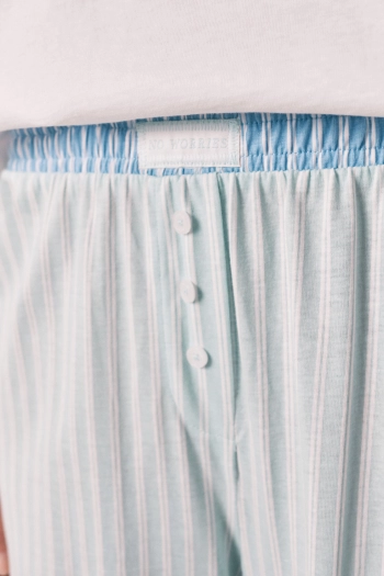 Коротка піжама з бавовни з штанами в зелену смужку