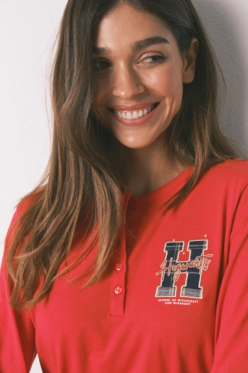 Довга бавовняна піжама з картатими штанами та принтом "Hogwarts"